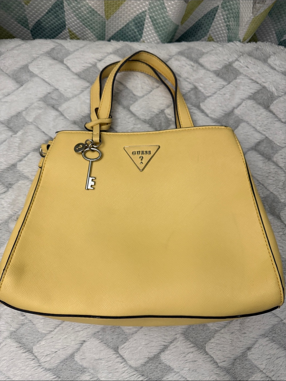 GUESS Yellow Saffiano-Style Shoulder Bag with Key Charm